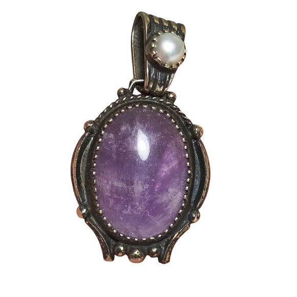 Vintage Shube Dakota West Amethyst & Pearl Sterling Silver Pendant – Signed - Picture 1 of 8
